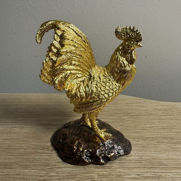 RISIS ROOSTER Figurine Gold Plated Crowing Chicken 4
